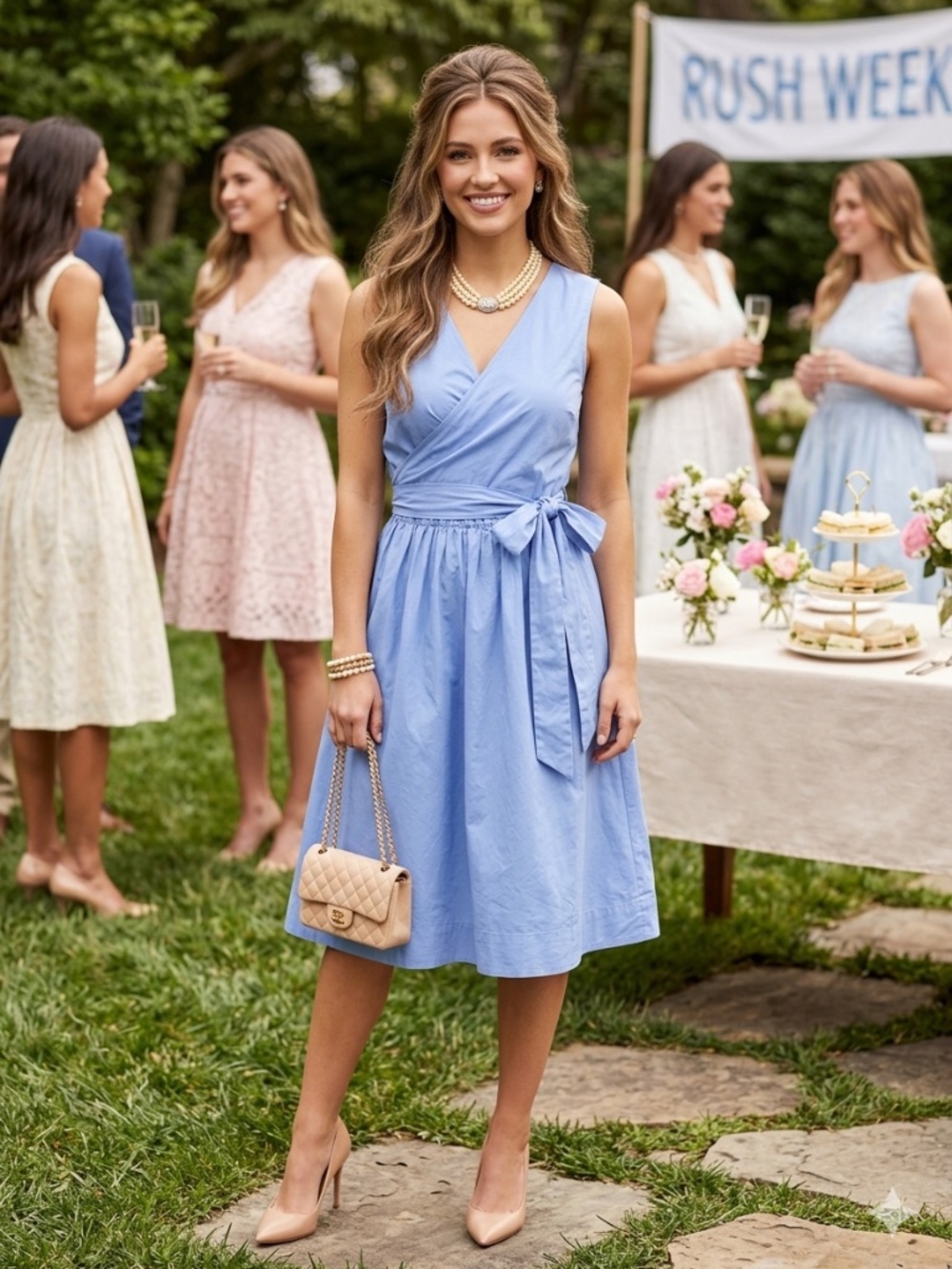 Womens Gibson Latimer Sleeveless Midi Blue Cotton Dress Sorority Summer Preppy